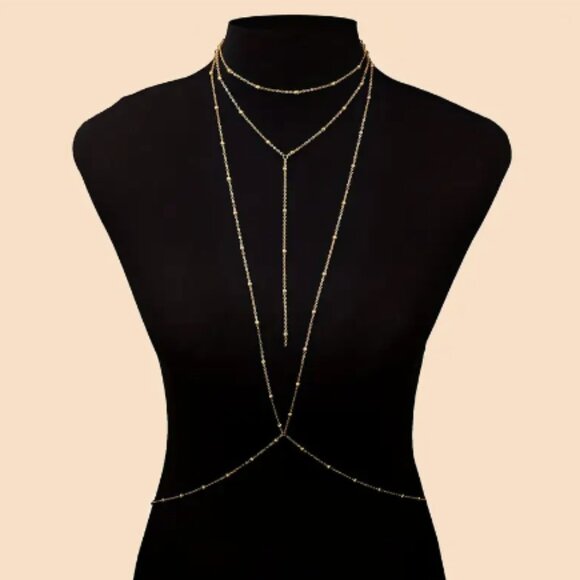 Gold Layered Chest Body Chain Jewelry - Picture 1 of 4